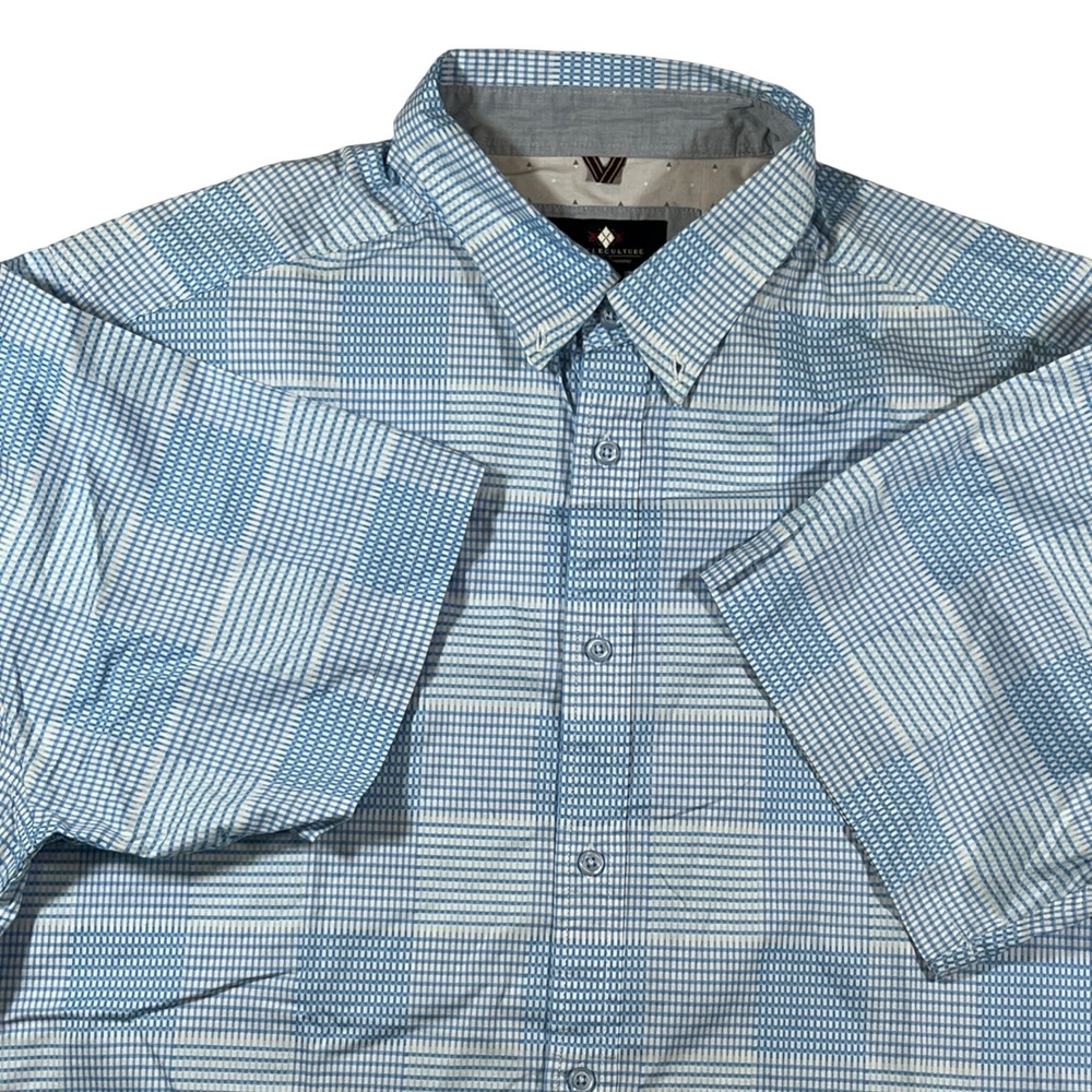 Argyleculture Button Down Mens XXL Blue White‎ Plaid Short Sleeve Stretch Shirt